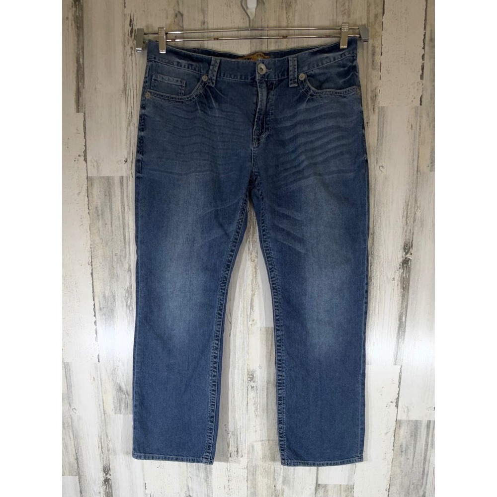 Seven7 Straight Fit Jeans 38x32 (fits 39x30) Medium Wash Whiskered Denim Mens